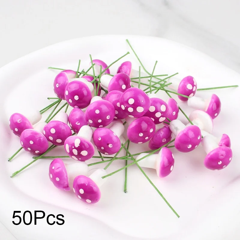 50Pcs Pink/Purple Foam Mushrooms Miniatures Fairy Garden DIY Bottle Landscape Decorative Mushroom Home Decoration Crafts