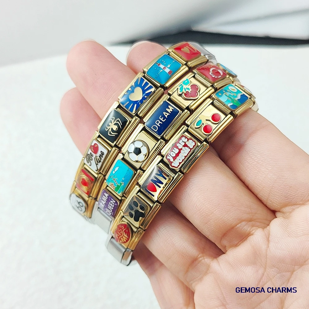 GEMOSA Kreative italienische Link Fit 9mm Edelstahl Armband Herstellung Gold Farbe Charme Kaffee Meer Spinne Turm DIY Schmuck – Detail 5