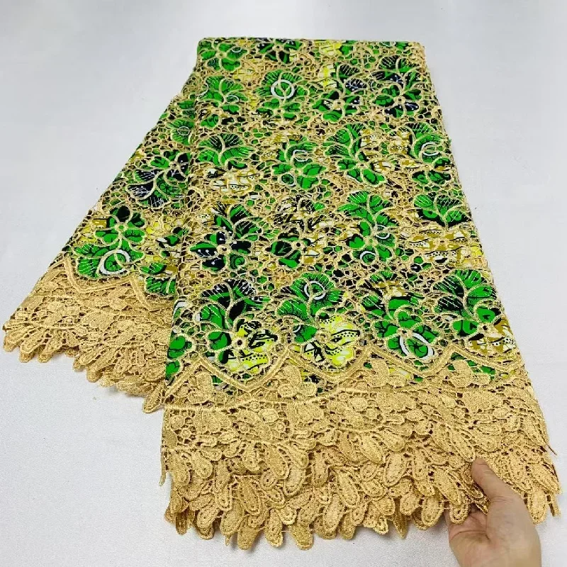 

5 Y High Huality Ankara Fabric African Real Guipure Lace Wax Print 100% Cotton Soft Tissus Embroidery For Sewing Material K80906