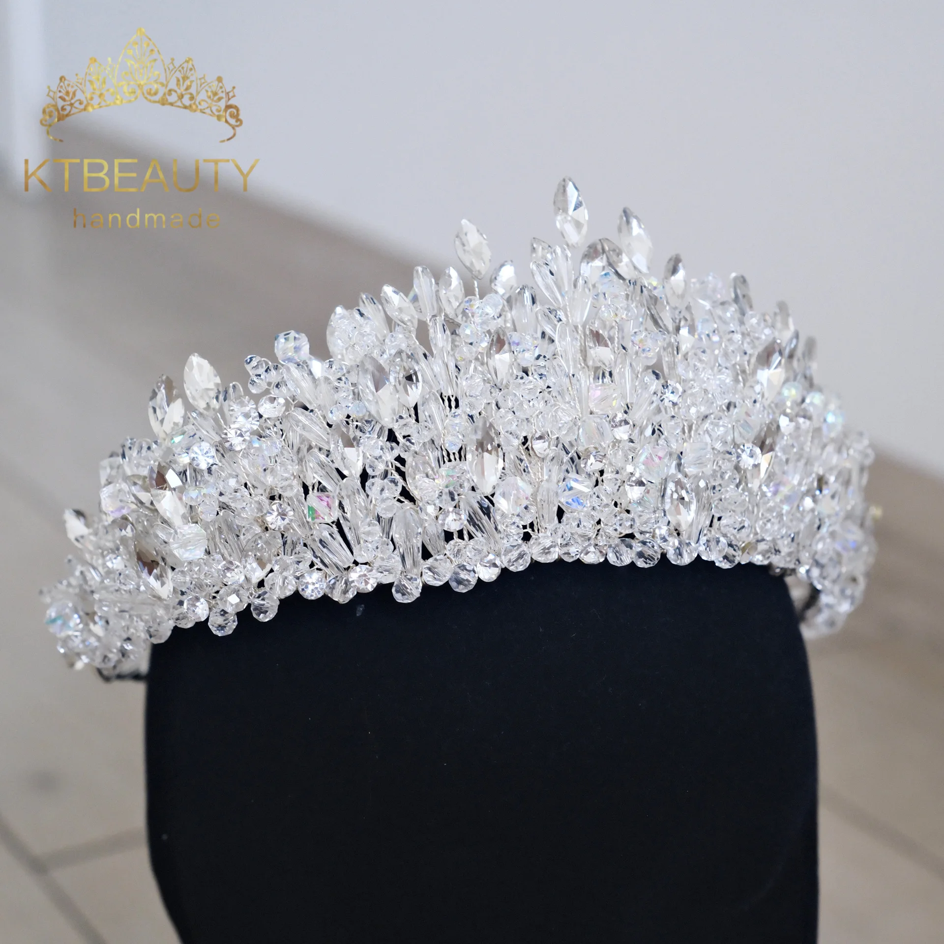 KTBEAUTY News 2025 bridal style Headpiece Silver color Crystal Big Size Crown white Stones Beauty Hair band Women Accessories