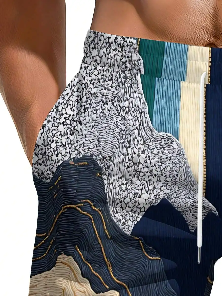 

Abstract Mountain Landscape 3D Printed Mens Beach Pants Nature Inspired Summer Outfit