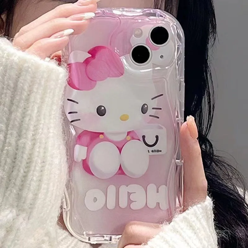 Kawaii Sanrio HelloKitty Phone Case Anime Cartoon Printing Studded Pink IPhone 16 15pro14Promax Student Accessory Christmas Gift