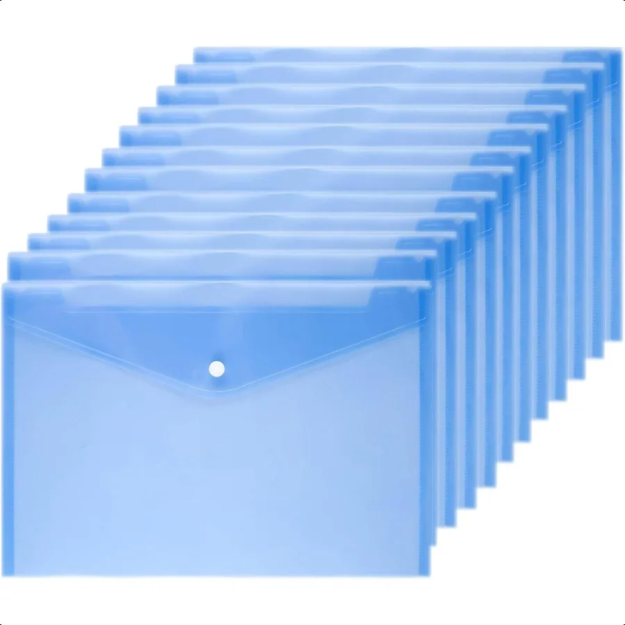 

Poly Envelope 12 Pcs Document Envelopes with Snap Button Quality Clear Document Folder for A4 Size Blue
