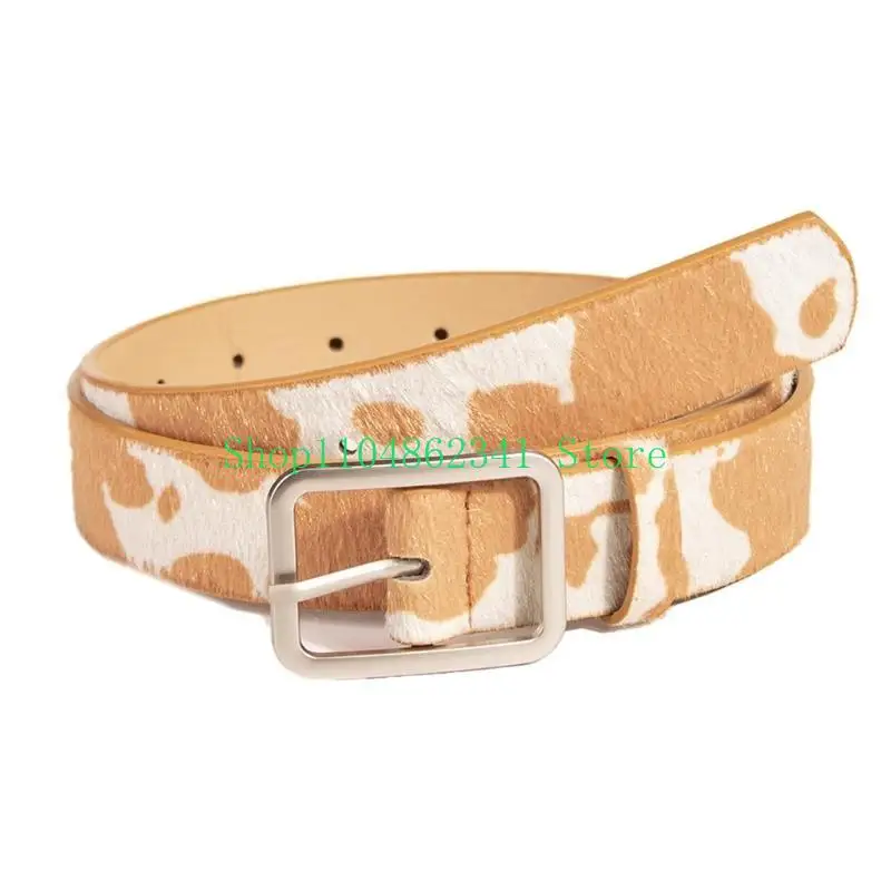 652F Hot Girl Waistband Western Cowboy Cow Pattern Belt Metal Buckle for Jeans
