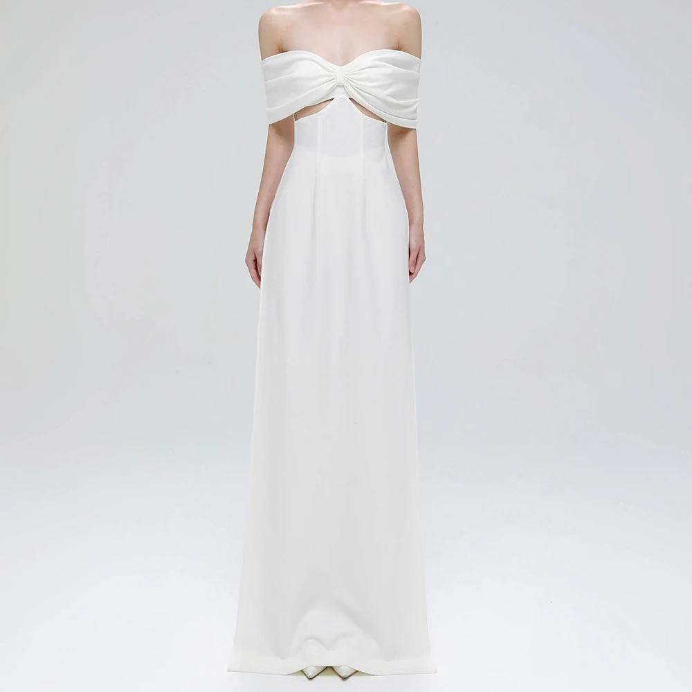 

Women's A-line Evening Dresses Floor-length Off The Shoulder Sleeveless Prom Gown Simple Fashion Draped Backless Customized Gown