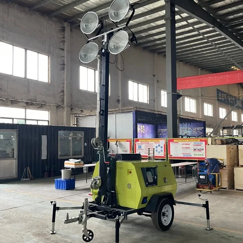 YG 5 M 7 M 9 M Portable Trailer Hand-lifting Mobile Lighting Tower Outdoor Led Light Tower Construction Machinery Factory Price