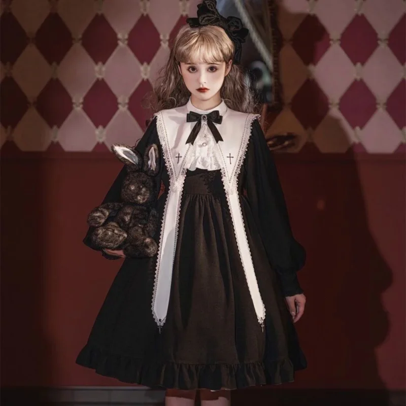 

Hymn Cross Dark Daily Gothic Retro Op Long Sleeve Lolita Dress Black Dresses Lolita Skirts Halloween Party Costume for Women