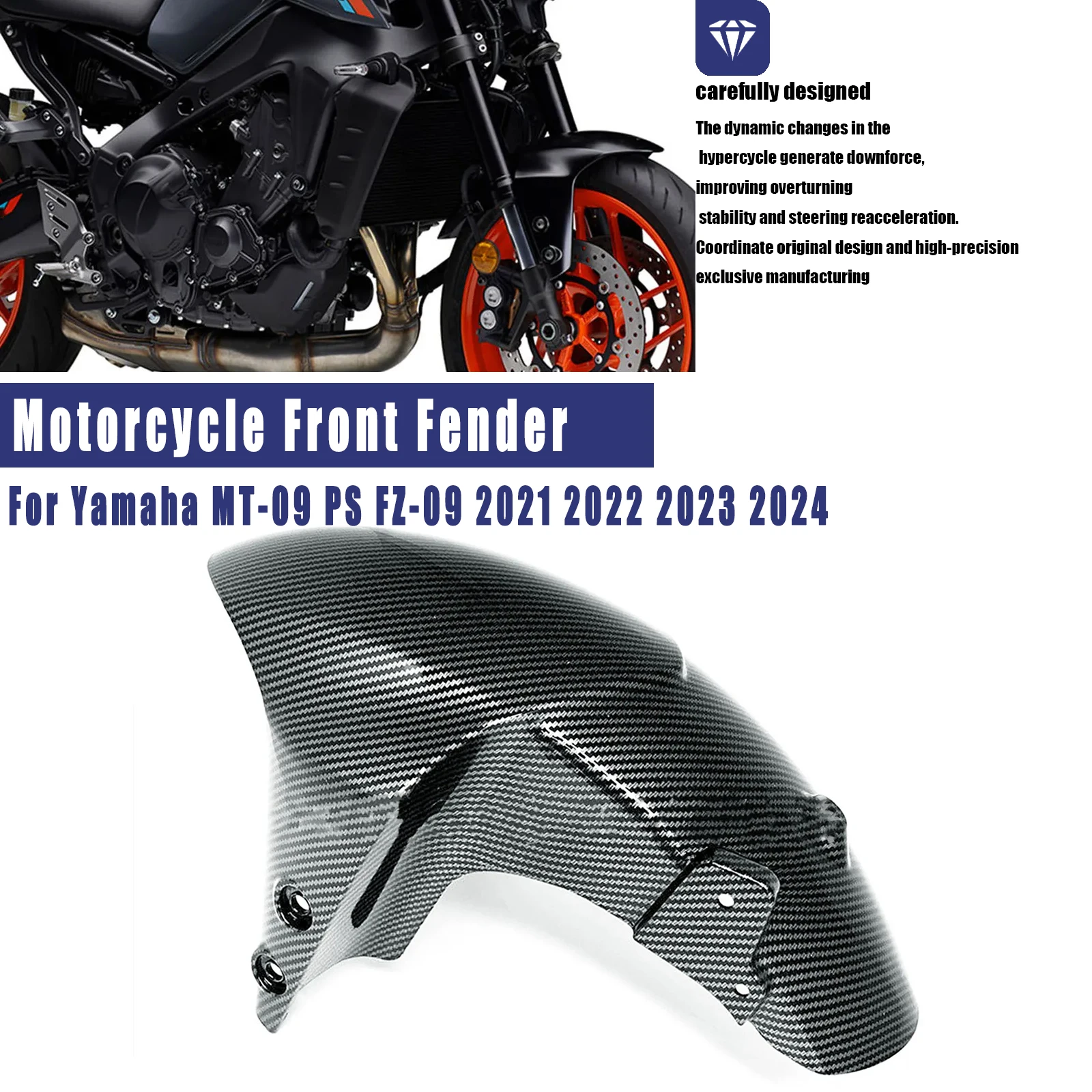 

Motorcycle Front Tyre Mudguard For Yamaha MT-09 PS FZ-09 2021 2022 2023 2024 Wheel Splash Guard Fender Accessories ABS Carbon