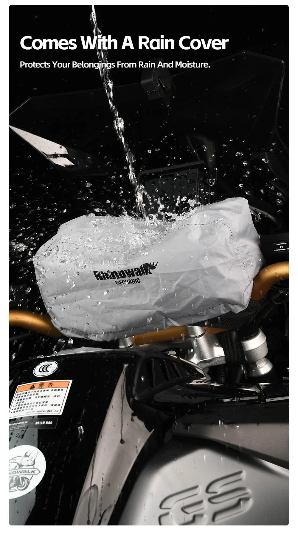 Rhinowalk Motorrad-Lenkertasche, stabile Aufbewahrungstasche, Reise-Umhängetasche mit Molle-System und Regenschutz für ADV-Zubehör – Detail 13