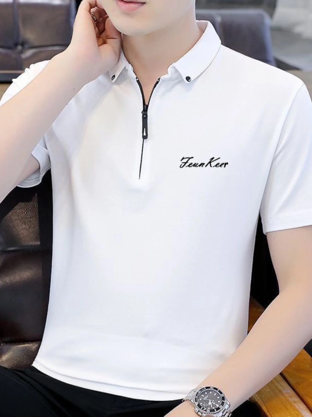 Men's Ice Silk Short Sleeve  Shirt Zipper Half Sleeve Summer New Fashion Brand T-Shirt Slim Fit Modal Upper Body Clothing