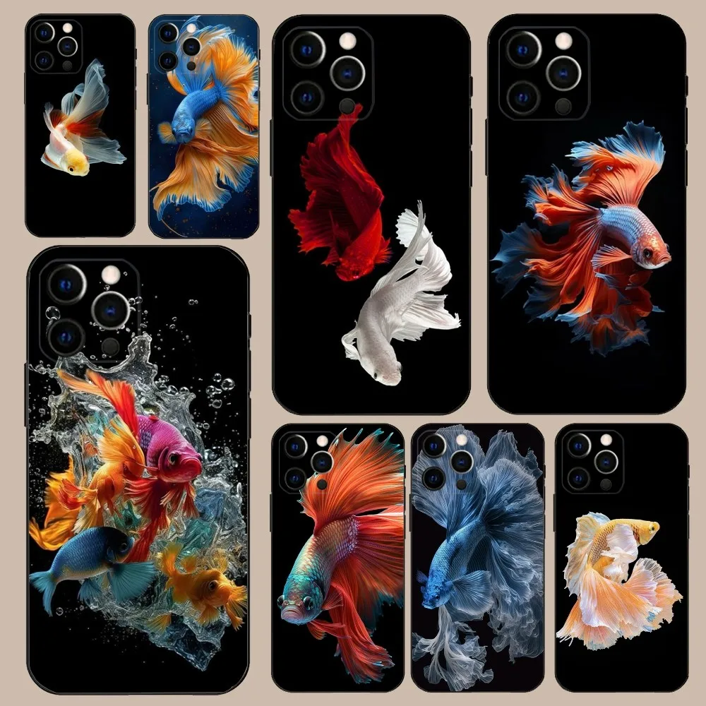 Betta Siamese fighting fish Phone Case For iPhone 16,15,14,13,12,11,Pro,X,XS,Max,XR,Plus,Mini Soft Black Cover