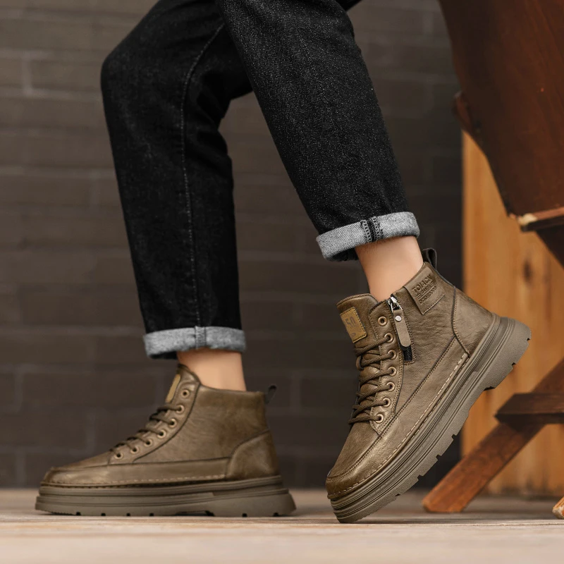 

Men's high top boots new casual fashion versatile anti slip height increasing lightweight outdoor sports leisure workwear boots