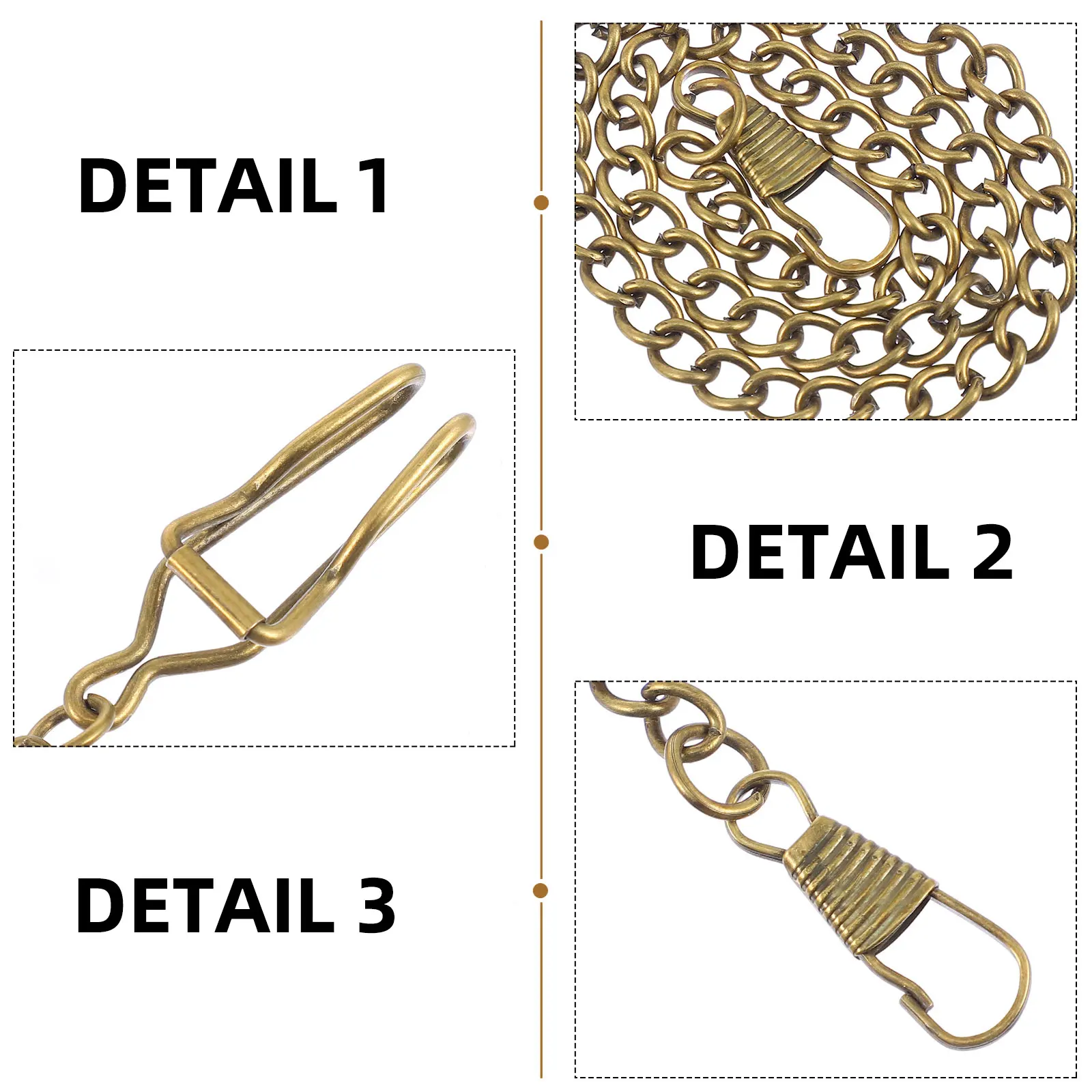 

3pcs Pocket Watch Chains Vintage Alloy Hanging Chain Durable Metal Buckle Belt Accessory for Men Waistcoat Key Clasp Simple