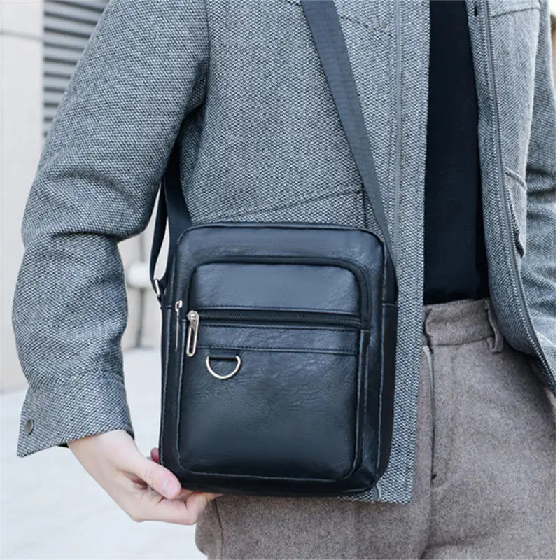 

PU Leather Single Shoulder Bag Men's Business Leisure Large Capacity Handbag Multi Layer Waterproof For Male's Crossbody Bags