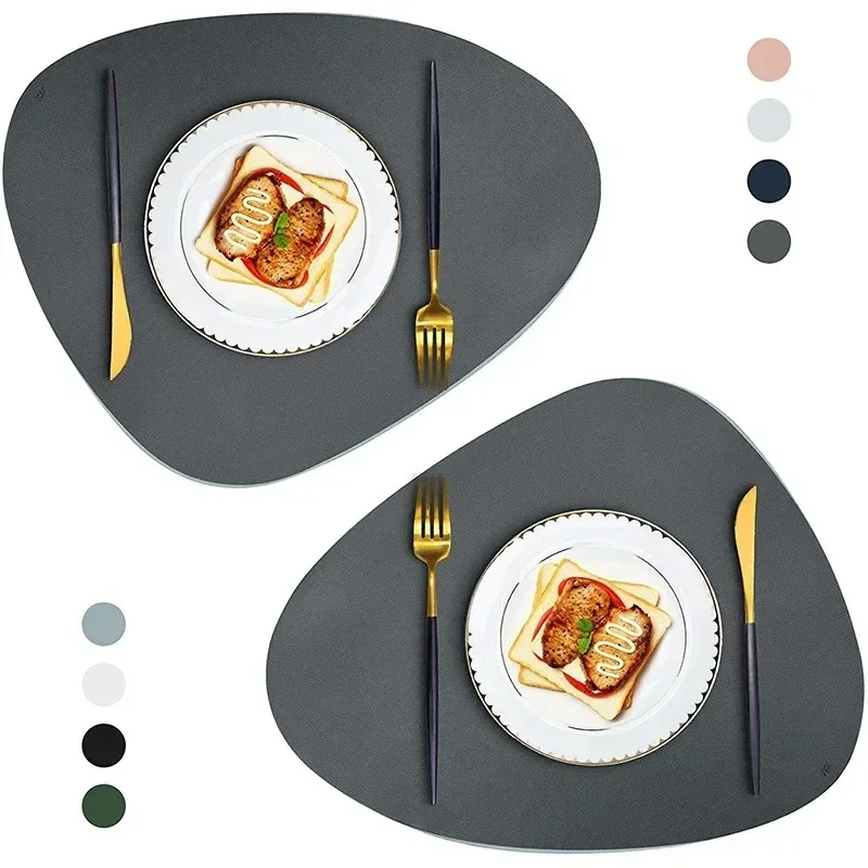 Irregular Shape PU Leather Placemats Set Oil-Proof Waterproof Dual-Sided Place Mats for Kitchen Bistro Tables Bars Coffee Shops