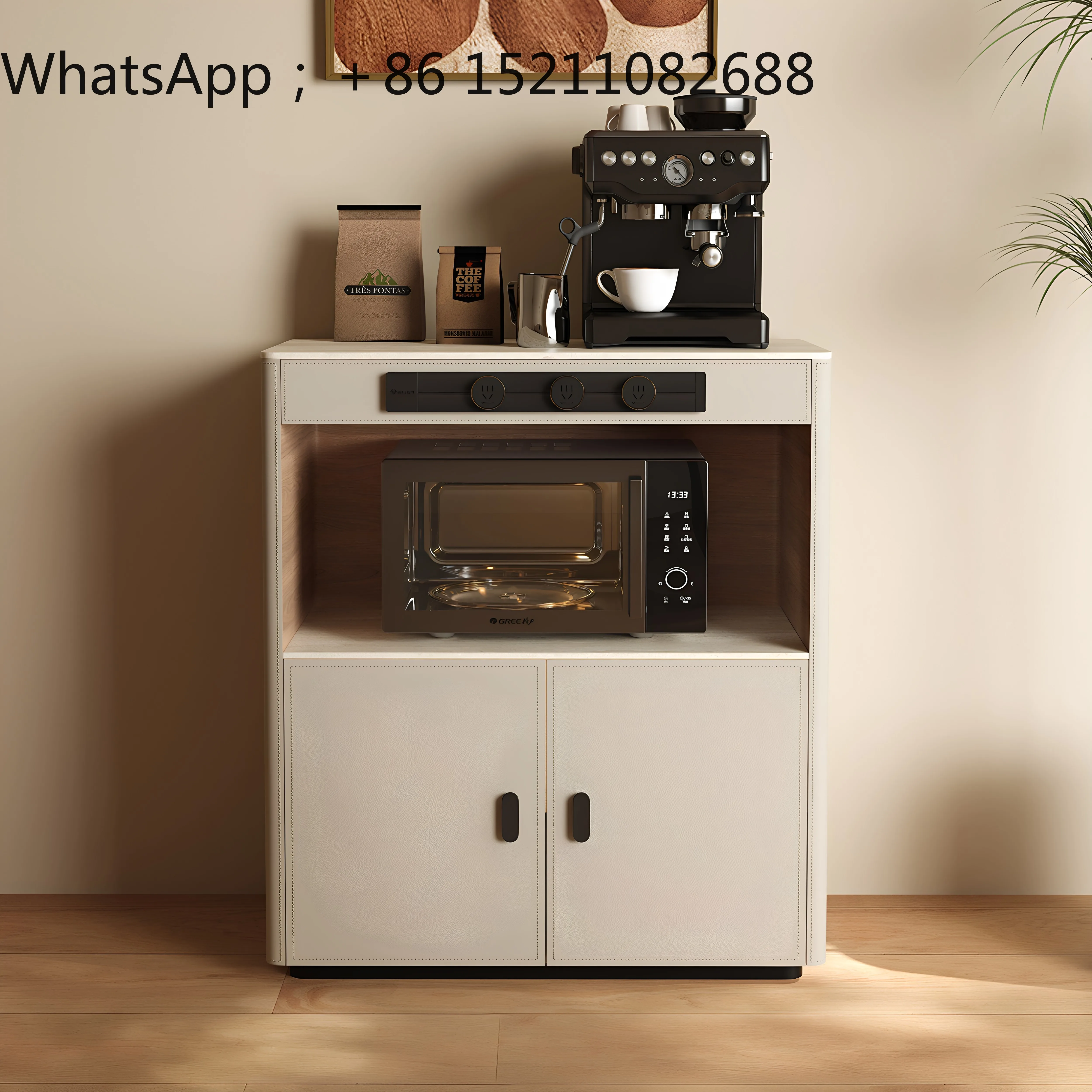 LLY minimalist saddle leather dining side cabinet integrated travertine island kitchen locker coffee machine cabinet
