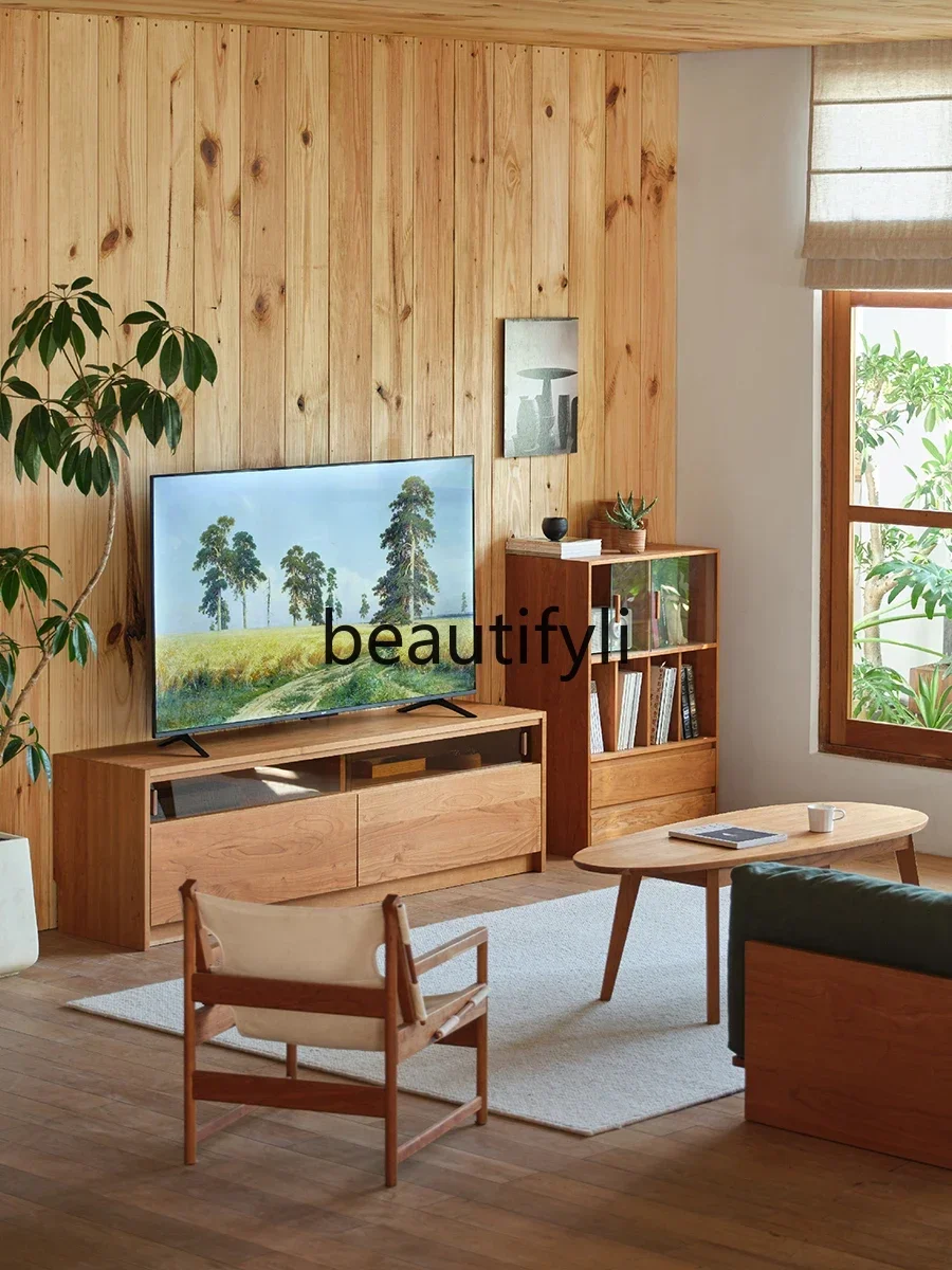 M178 Flip TV cabinet, solid wood against the wall, Nordic home living room storage cabinet