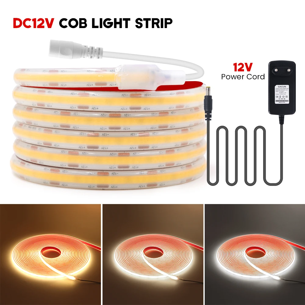 IP68 Waterproof COB LED Strip Kit 12V 320Leds/m High Density Flexible FCOB LED Lights White/Warm White/Natural White FOB Tape