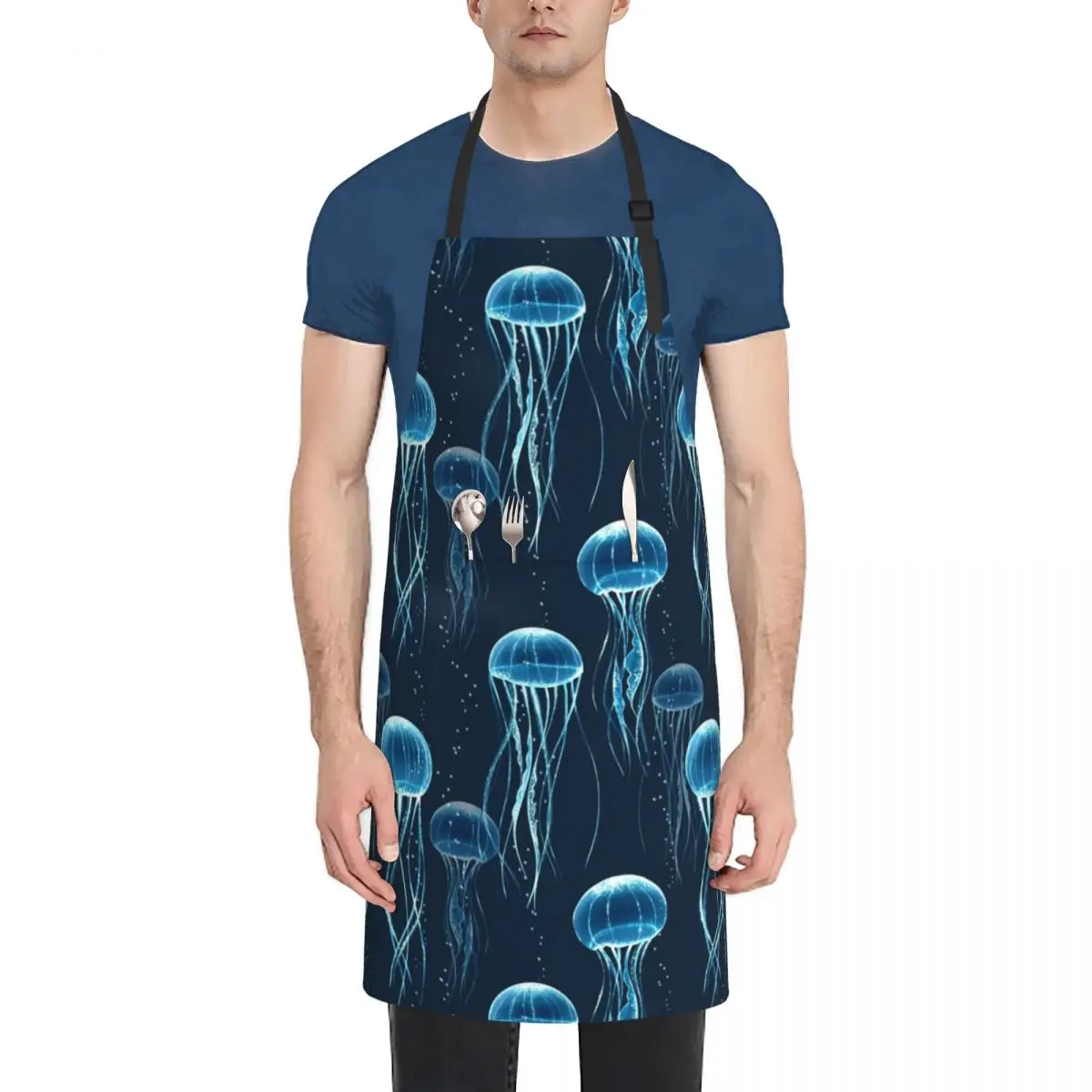 Glowing jellyfish Apron cooks clothes men's barbecue barber men Funny Apron