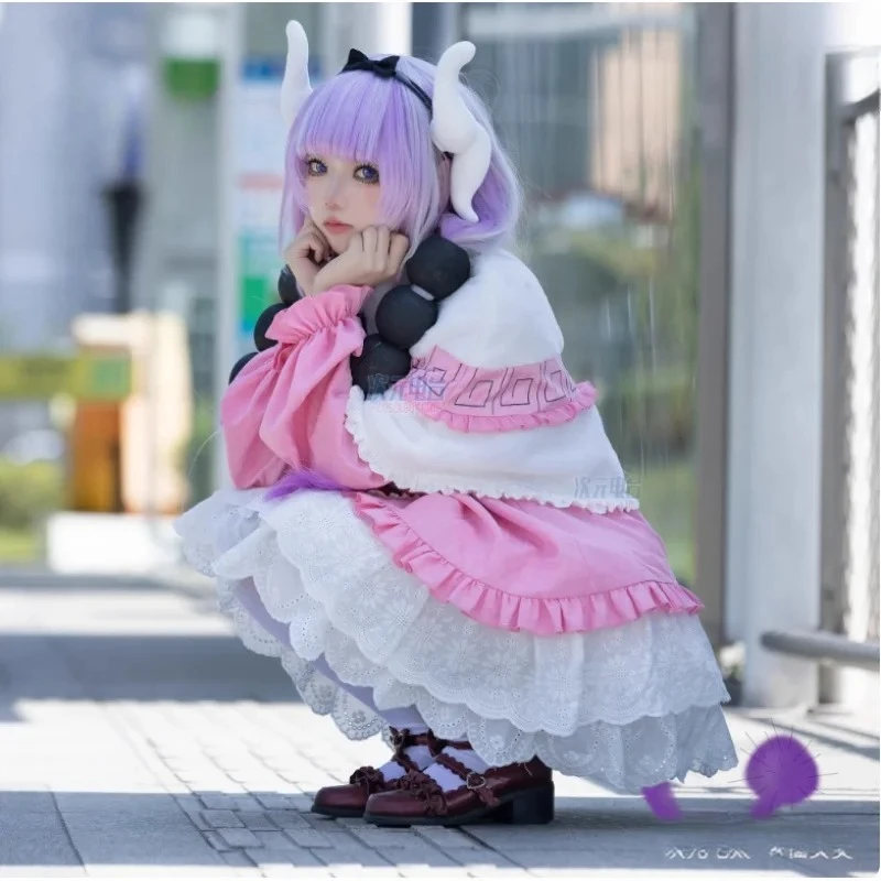 

Канна Камуи Тору Косплей Костюм Аниме Мисс Кобаяши Дракон Горничная Девушка Хэллоуин Розовое Милое Платье Лолиты Плащ Хвост Носки Набор