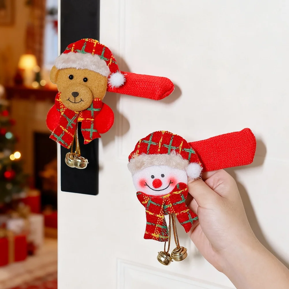 

Door Handle Cover for Christmas with Cartoon Santa Claus and Bell Made from Soft Cloth Protects Door Knobs and Brightens Decor