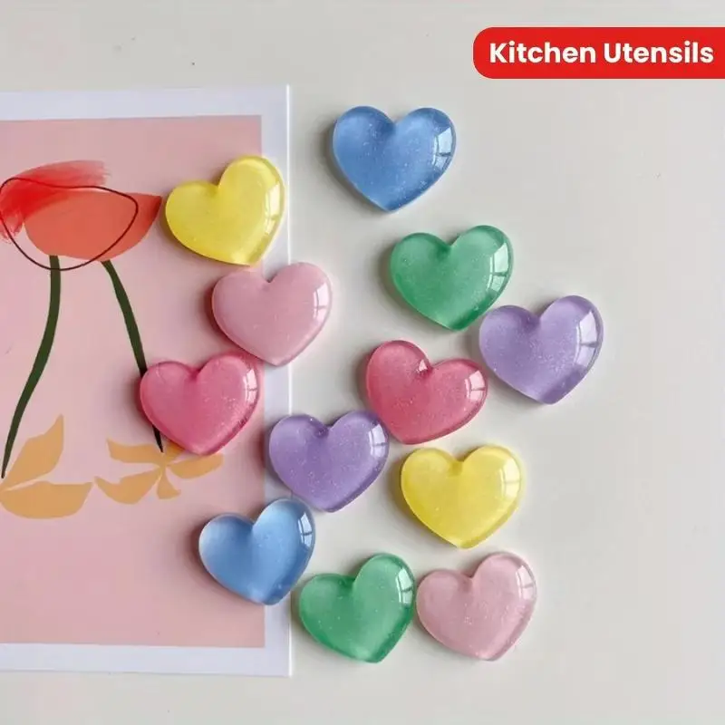 3D Heart Resin Fridge Magnets 10 PCS Multicolor Magnetic Stickers for Wedding Party Photo Decoration