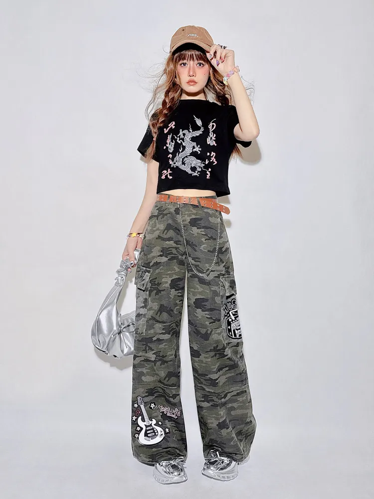 Original Cargo Pants for Women American High Street Hip Hop Camouflage Multi-Pocket Design Loose Hot Girl Long Pants