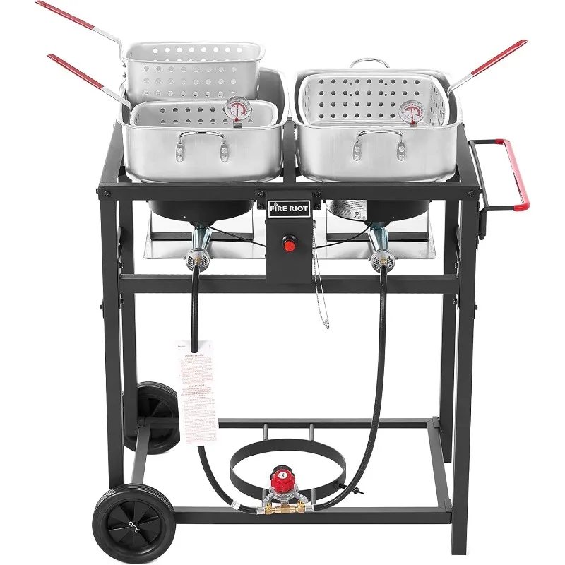 Propane Outdoor Double Burner Deep Fryer Cart, 2-18QT Aluminum Pots & Frying Baskets, Best for Fish Fry, Wings, Fries