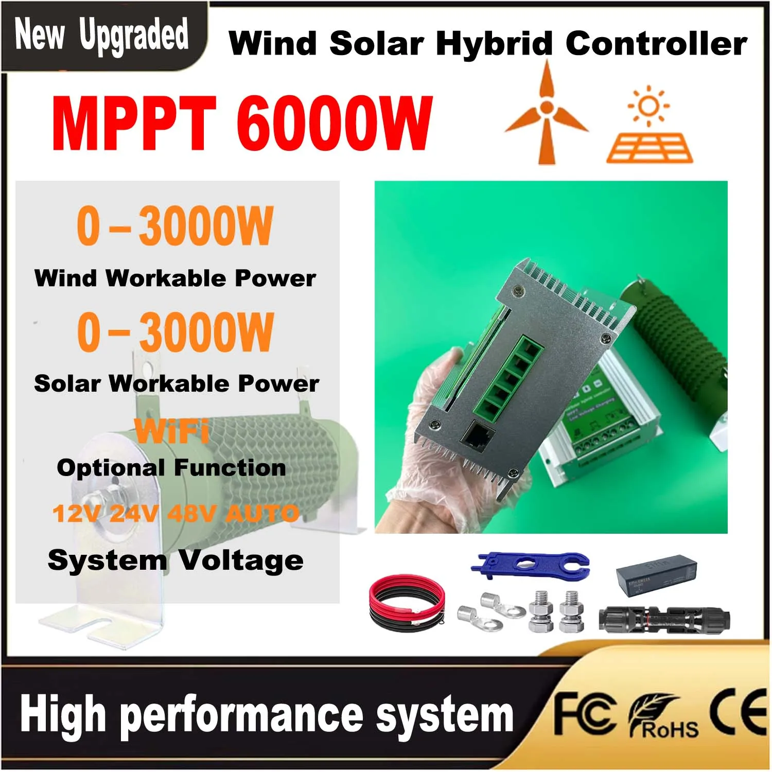 

4000W MPPT Wind Solar Hybrid Charge Controller 12 24 48V 80A 160A LCD Display Wifi Monitor For Lifepo4 Lithium Lead Acid Battery