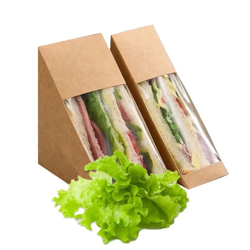 Customized productSandwich Box Packaging Biodegradable Kraft Sandwich Packaging Box Disposable Sandwiches Packages Natural/brown