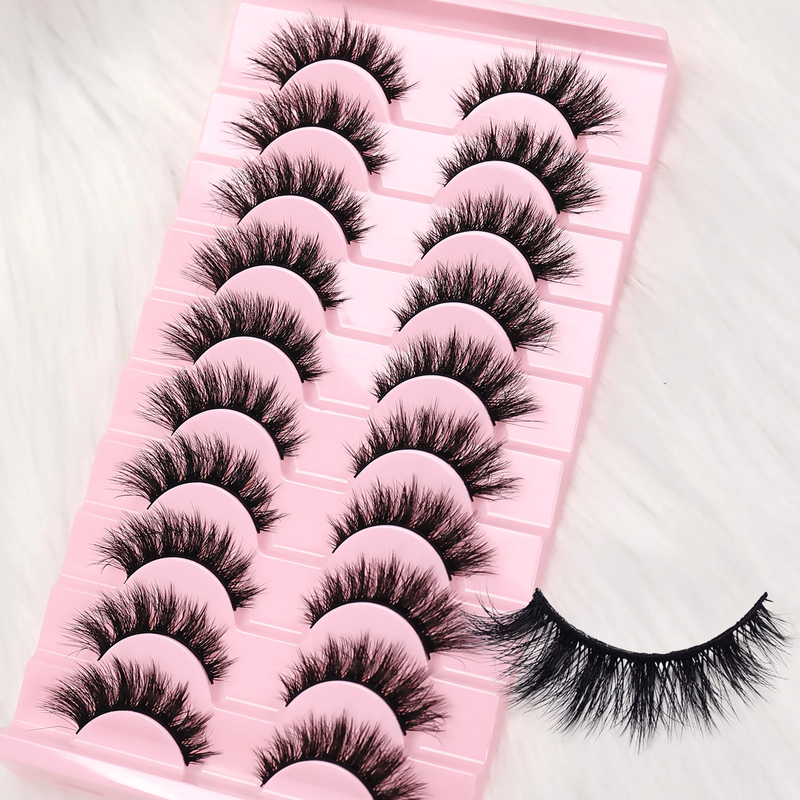 10 أزواج من الرموش الصناعية الرقيقة ثلاثية الأبعاد - رموش صناعية خفيفة الوزن وقابلة لإعادة الاستخدام سهلة الاستخدام للحفلات اليومية والمكياج للنساء