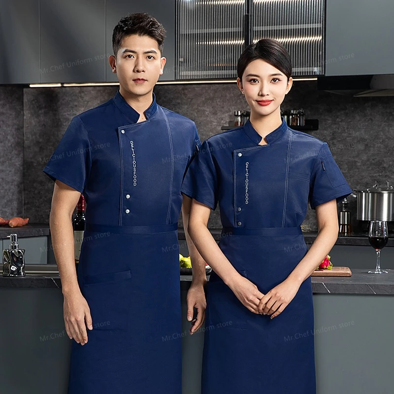 Kitchen Breathable Chef Coat Summer Men Black Chef Uniform Apron Restaurant Short Sleeve Chef Shorts Jacket Work Clothes Logo