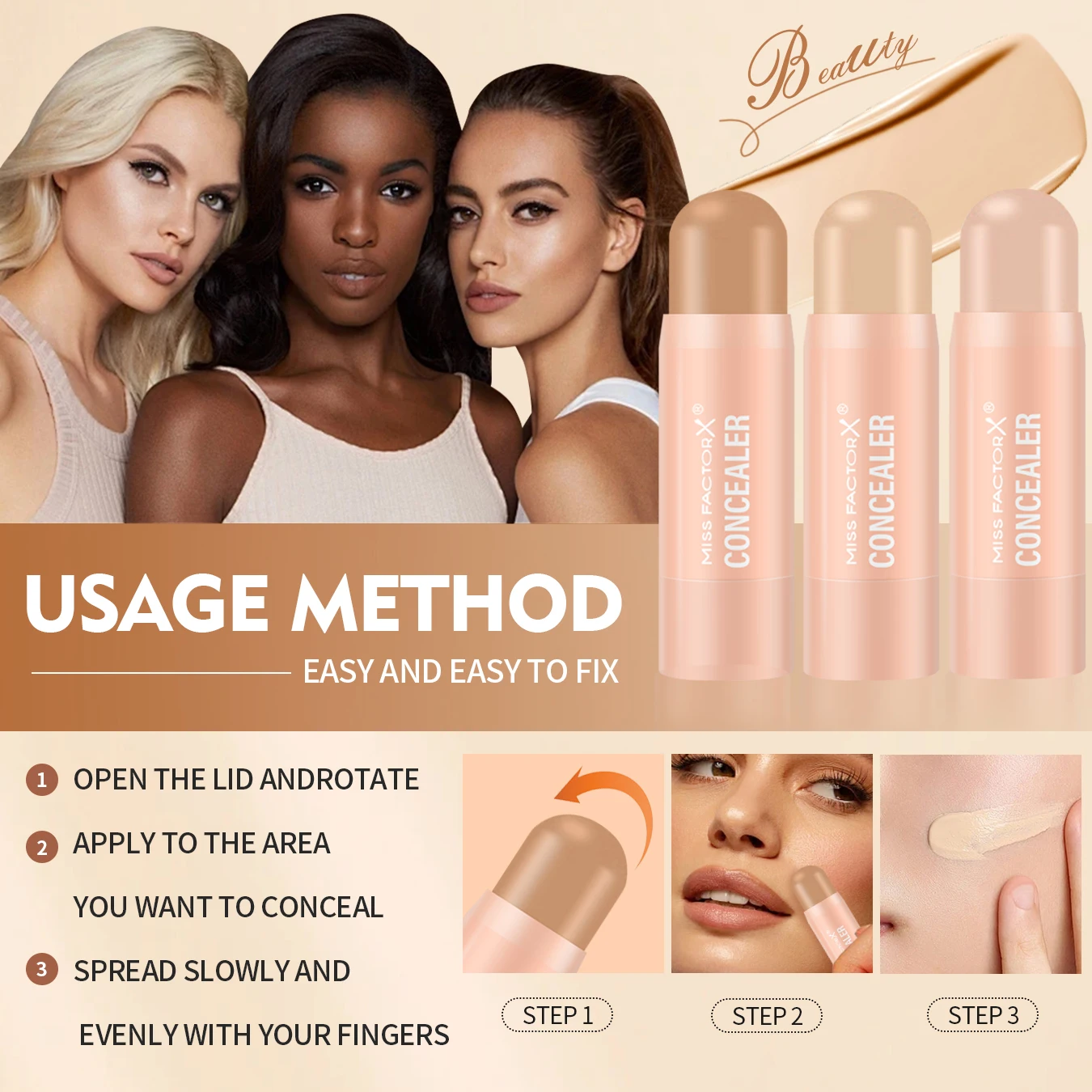 24 Teile/schachtel 3-farbiges Concealer-Set, natürlich aufhellend, deckt Speckle Akne Print Black Eye Tear Groove ab, nicht leicht zu entfernendes Make-up