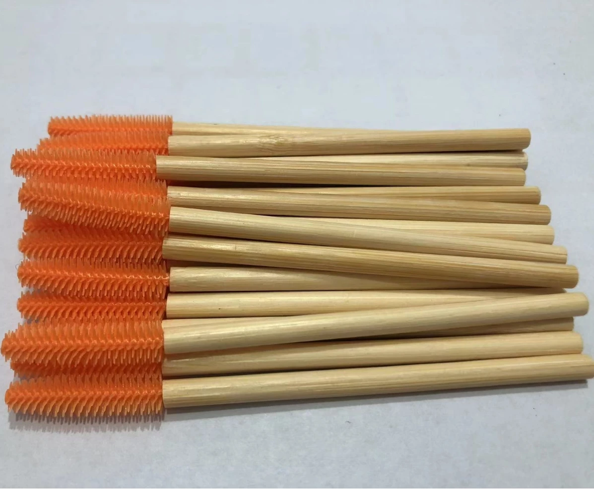 Brosses à cils en Silicone, manche en bambou écologique, bobines de Mascara, baguettes pour Extension de cils, outil de maquillage, 50 pièces