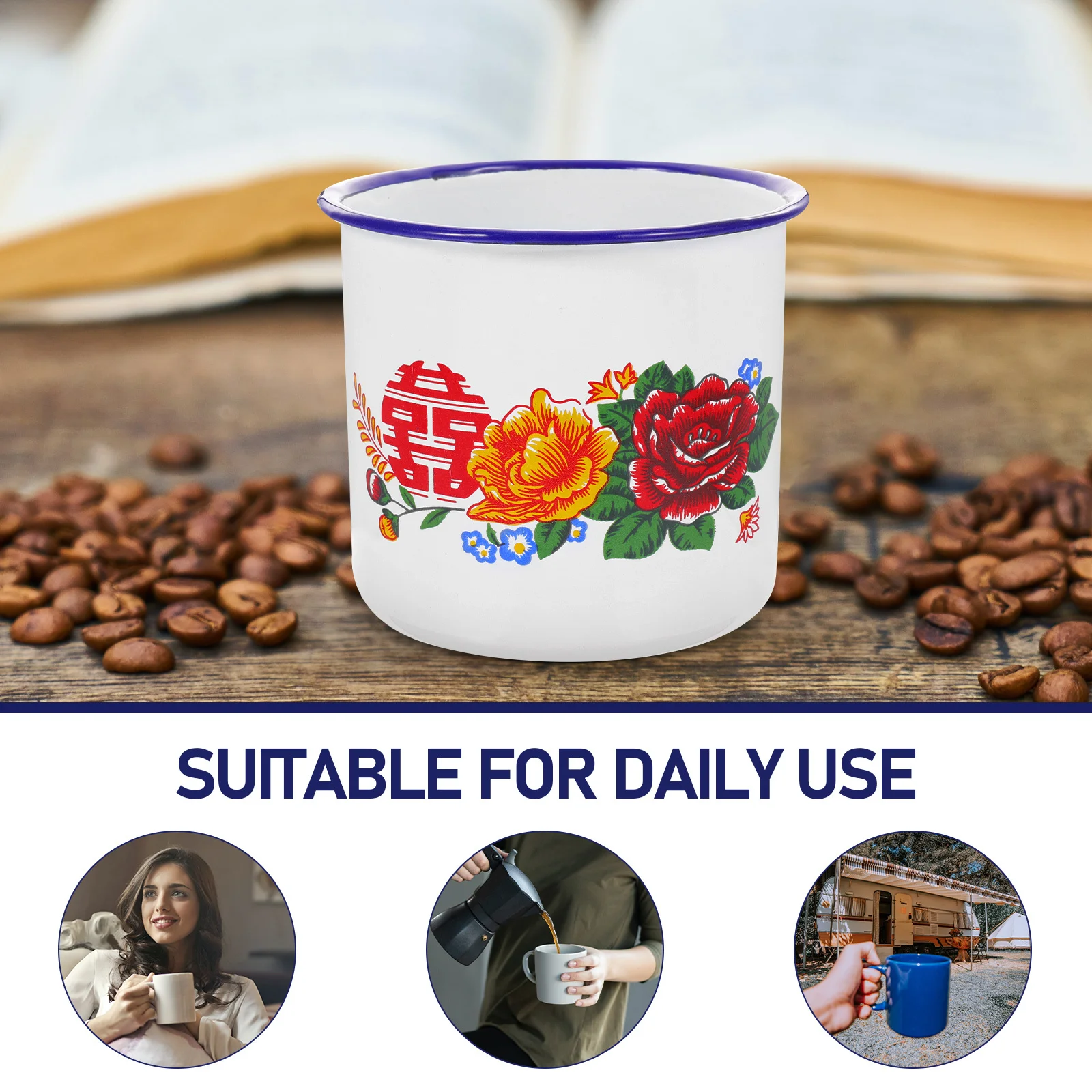 

2pcs Enamel Cup Classical Retro Design Thickened Mug For Home Party Travel Drinkware Vintage Style Water Coffee Juice