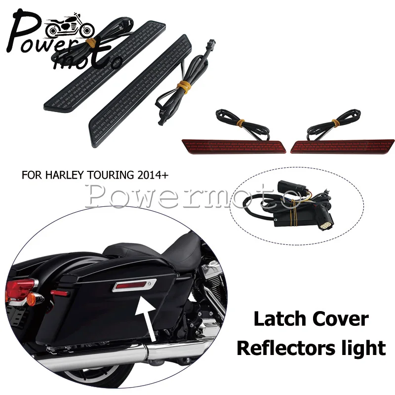 Motorcycle Hard Saddlebag Latch Reflector Light Red Light & Reflection For Night Safety Adhesive Install For 14+ Harley Touring