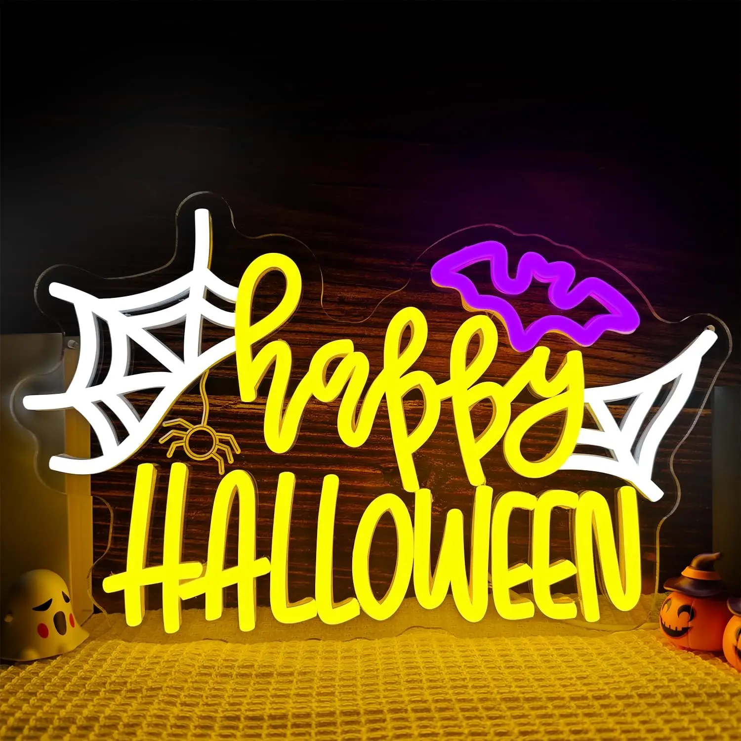 

Неоновая настенная вывеска с регулируемой яркостью, неоновые огни Happy Halloween для бара, спальни, дома, мужской пещерный декор для вечеринки, эстетика, подарки на день рождения