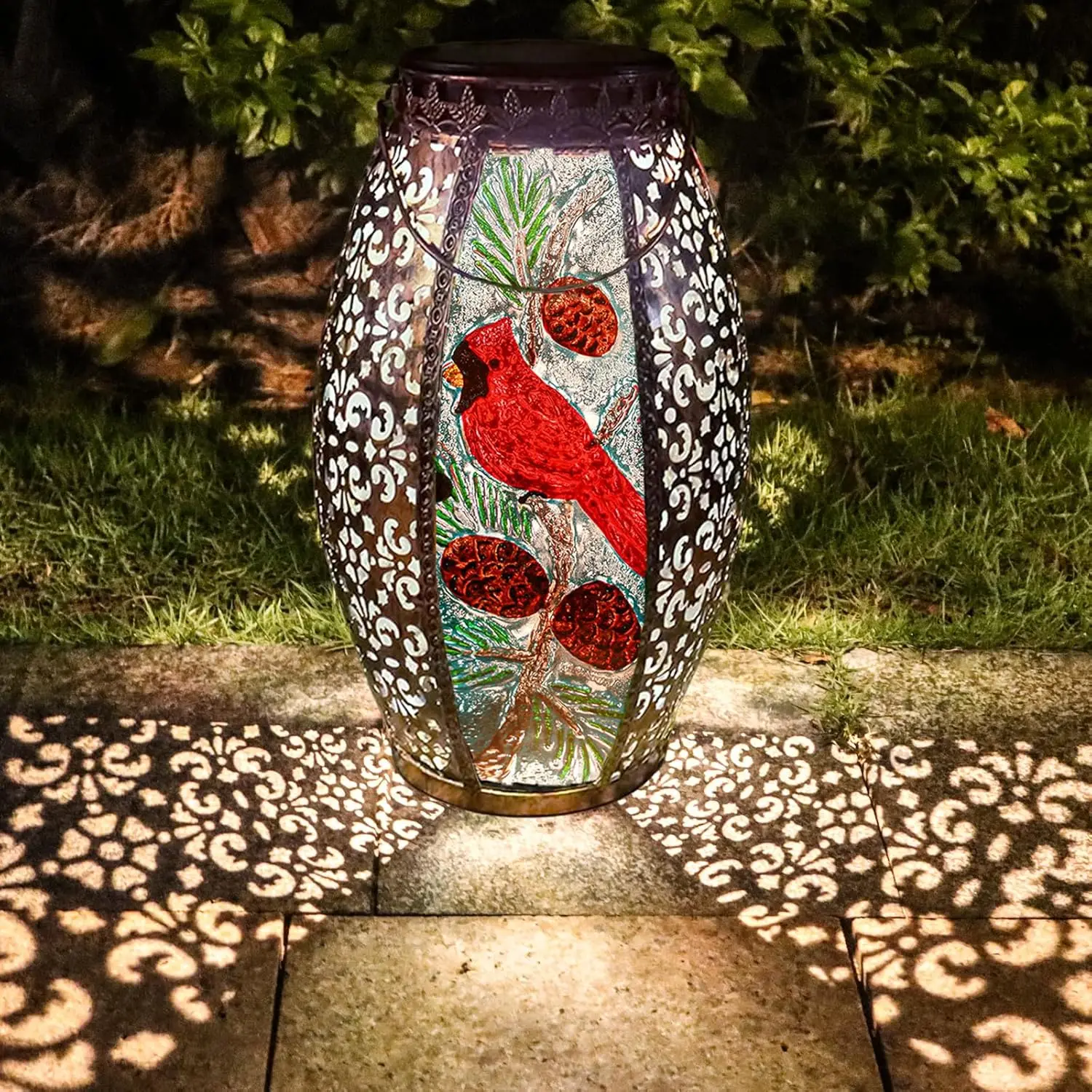 

Cardinal Solar Lantern Outdoor Waterproof 13' Metal Hanging Christmas Decor, Solar Lights for Yard Lawn Patio Garden