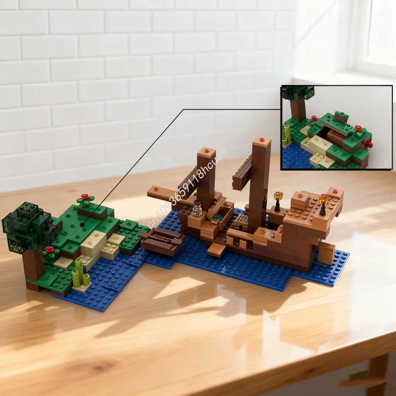 332 قطعة MOC بلدي العالم حطام السفينة الكنز العالم نموذج بناء لعبة كتل البناء لتقوم بها بنفسك فكرة هدية الكريسماس التعليم الاطفال #1
