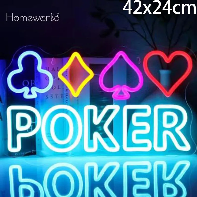 Playing Cards LED Neon Sign Adjustable Brightness USB Powed Suitable for Bars Card Rooms Clubs Gatherings with Friends