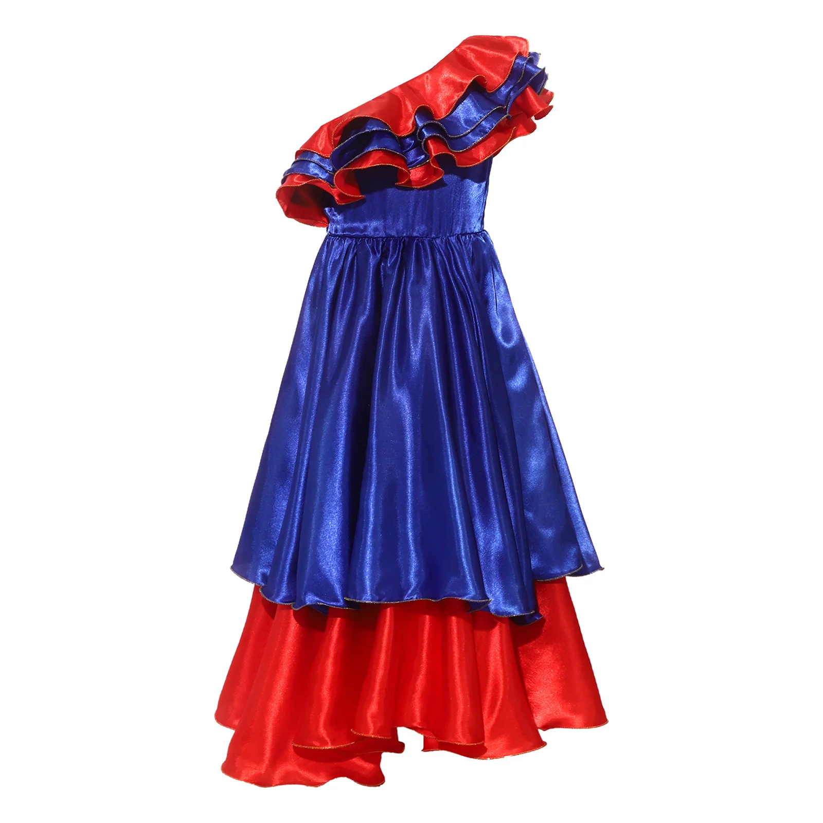Girls Spanish Flamenco Dance Costume One-shoulder Ruffled Dance Dress Ethnic Mexican Halloween Brazilian Rumba Samba Dancewear