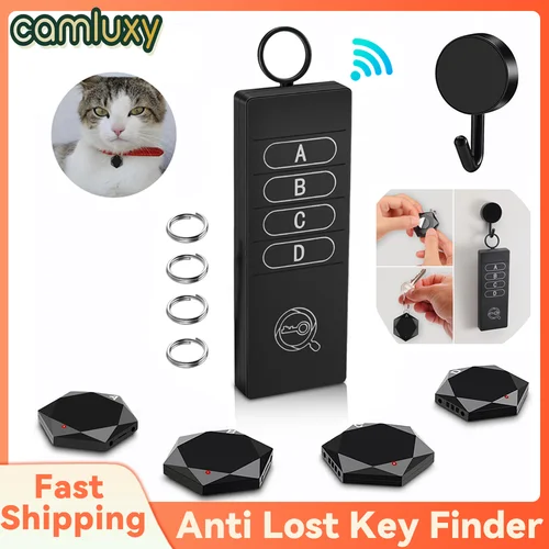 Camluxy-buscador de llaves inalámbrico antipérdida, localizador de llaves remoto, billeteras para teléfono, rastreador de mascotas, billetera, etiquetas y llaveros, 4 receptores
