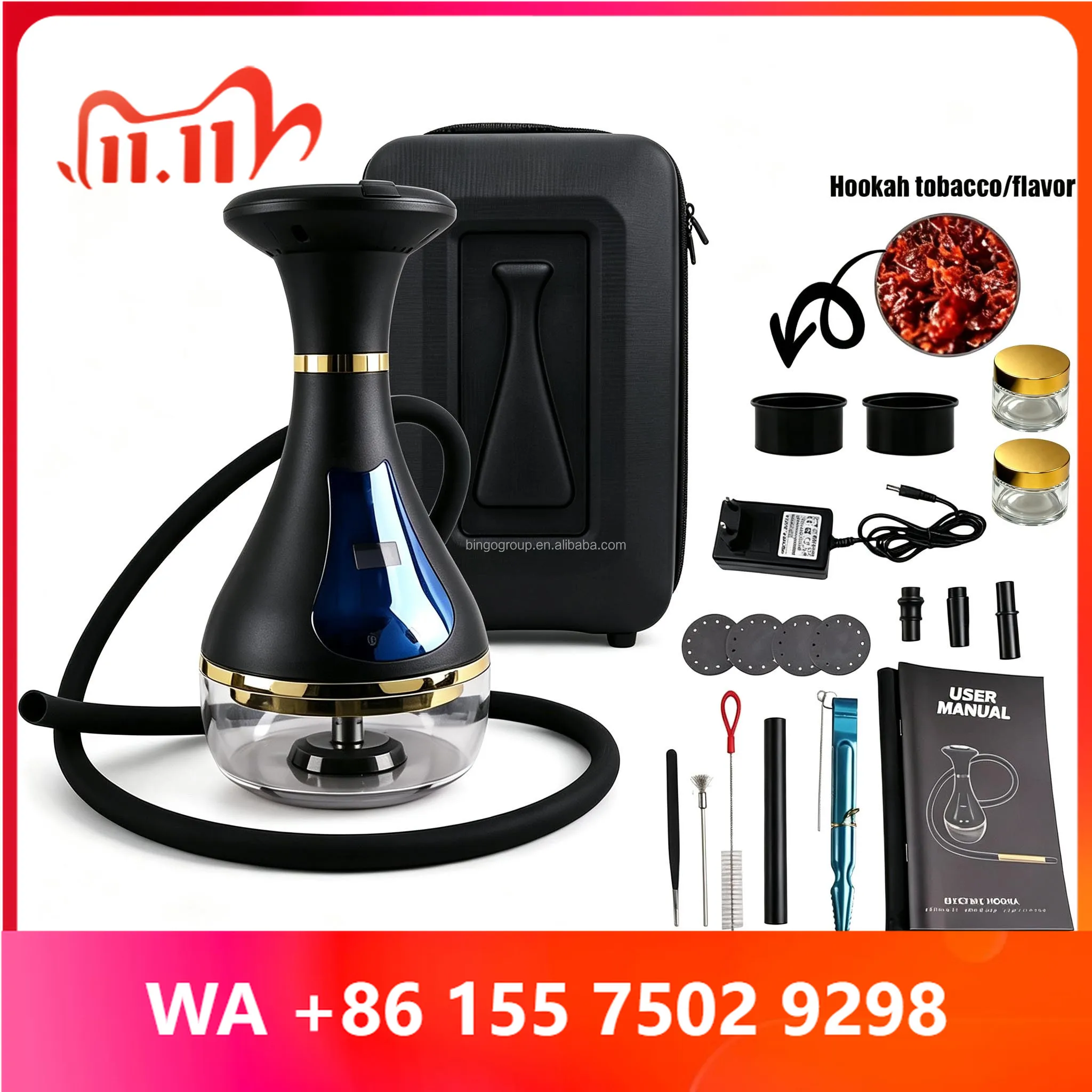 Factory LED Light No Coal Head Hookah Shisha Por Hookah Electronic Chicha Hookah Shisha