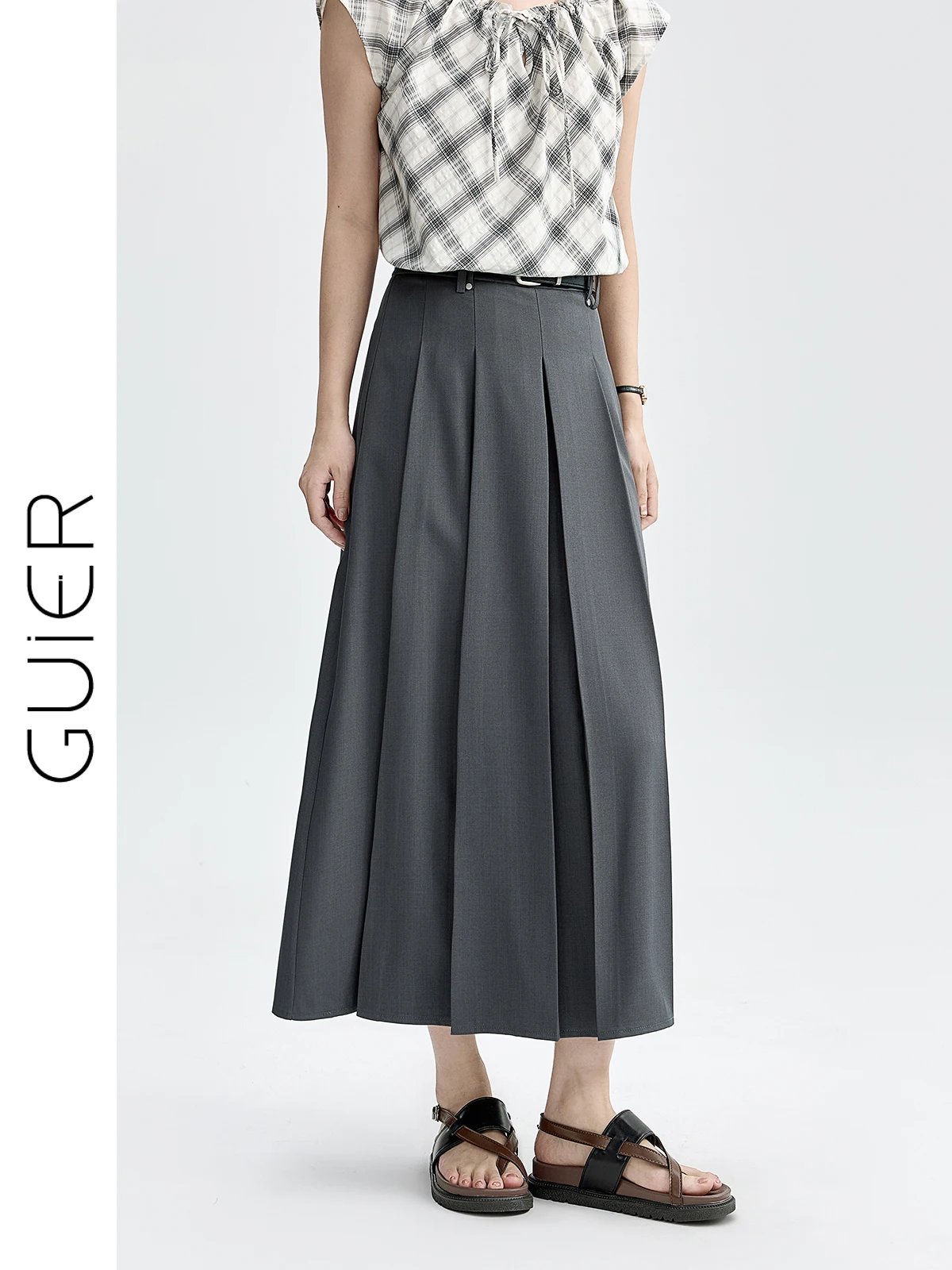 

Женская летняя универсальная плиссированная юбка Guier Busin А-силуэта с завышенной талией, классическая цветная длинная юбка, стройнящая фигуру