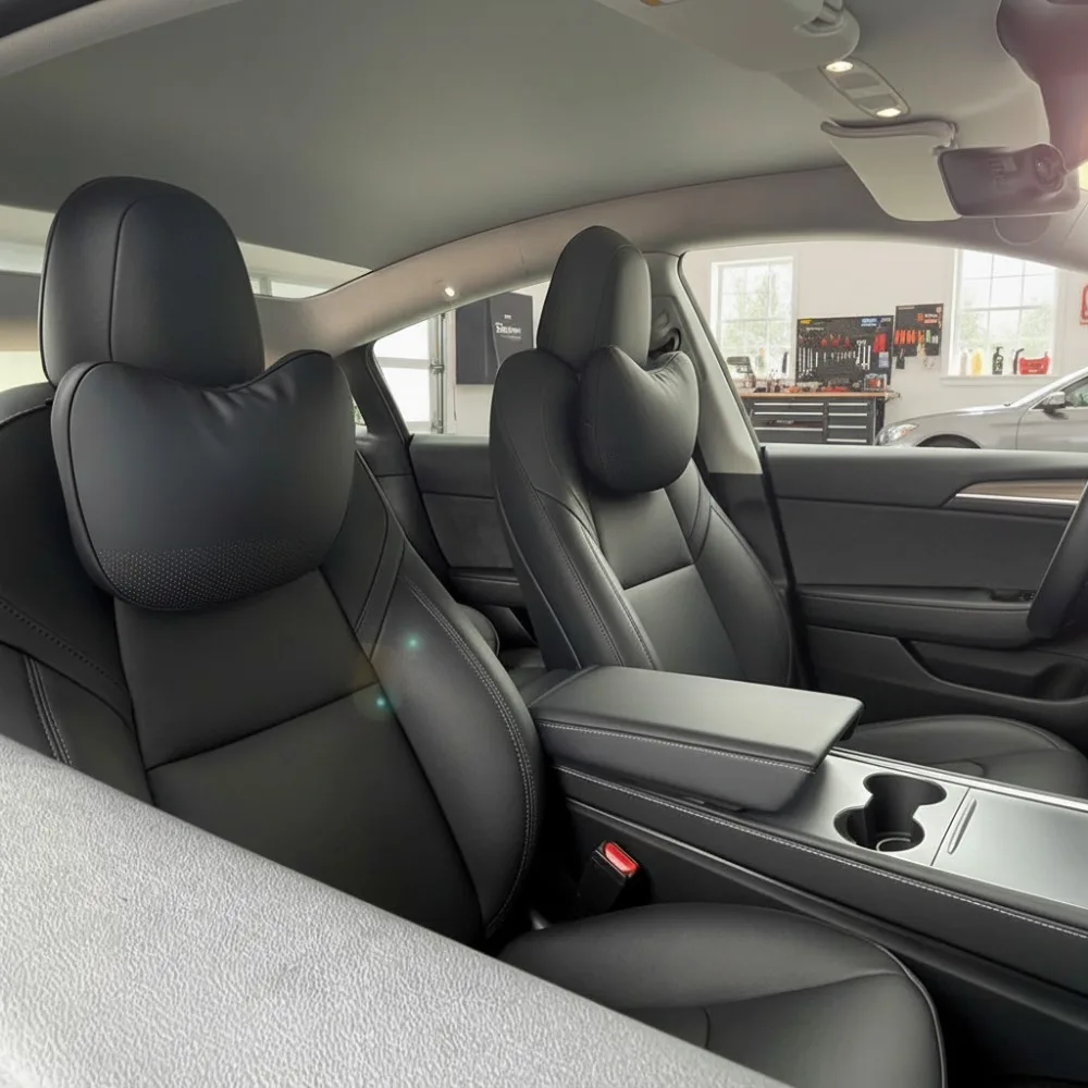 

Premium Nappa Leather Headrest Pillow 2-Pack, Adjustable Neck Support Cushion for Car Seats, Ergonomic Design for Comfort