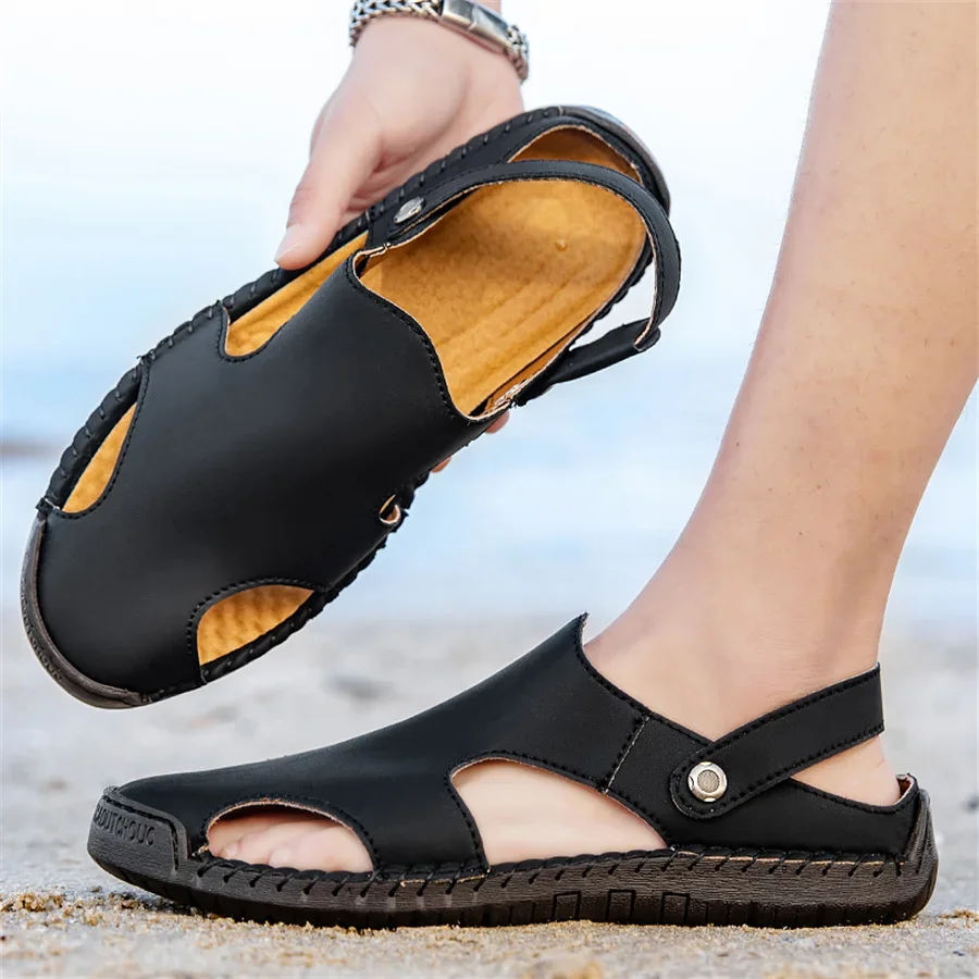 

Fashion Men's Summer Sandals High Quality Non-Slip Outdoor Beach Shoes Man Flat Sandals Comfortable PU Leather Slippers For Men
