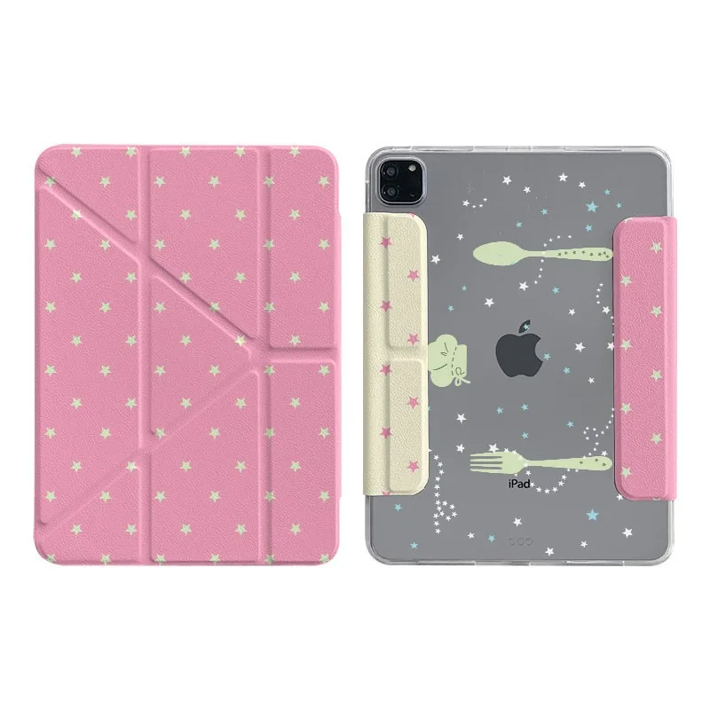 Star Spoon Fork PenSlot Magnetic Buckle Tablet Case For iPad11 10 6 5 Mini7 6 Pro2024 2022 2021 2020 2018 Air2025 2024 5 4 Cover