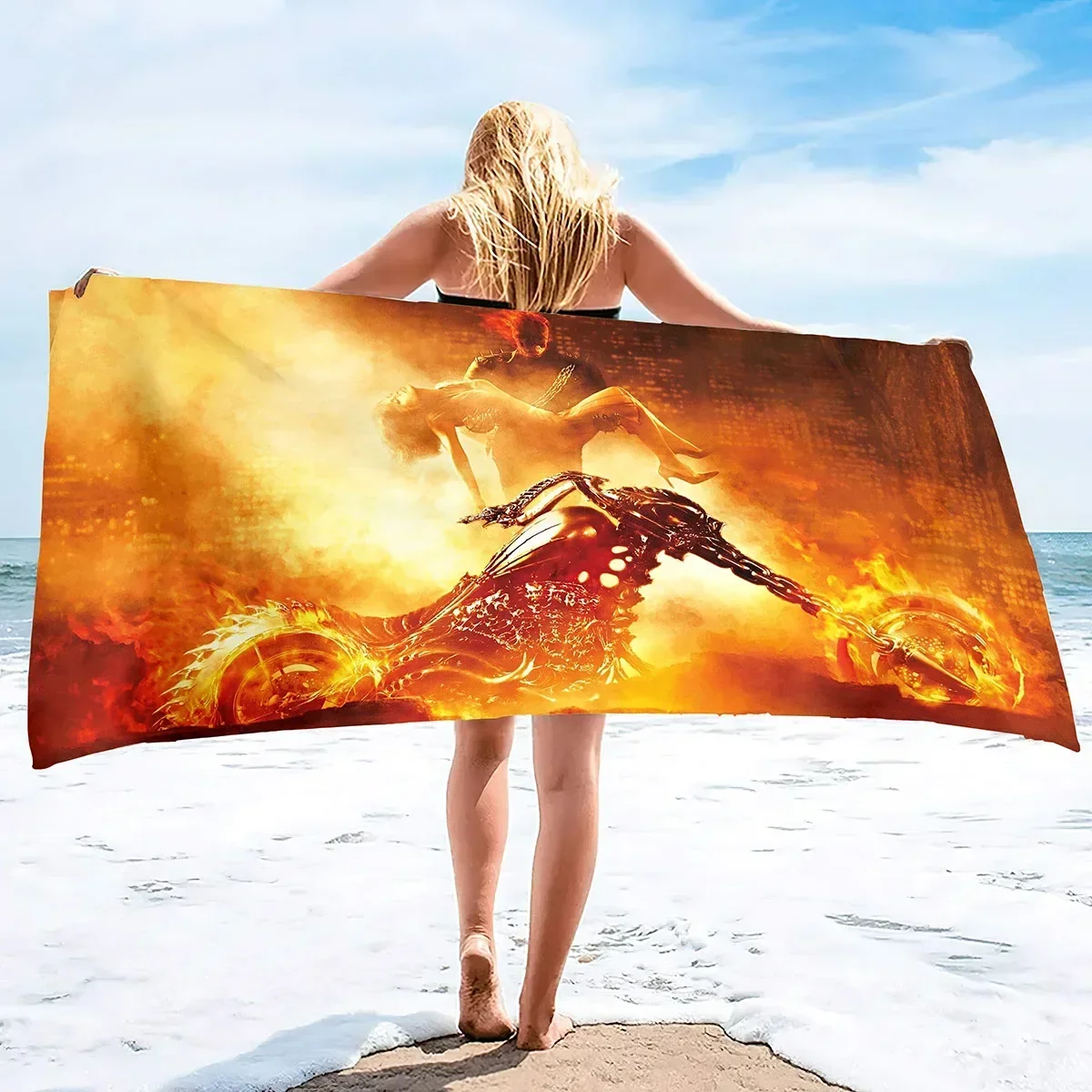 Motorcycle Beach Towel Sand Free Highly Absorbent Pool Towel,Oversized Large Quick Dry  Lightweight Oversized 70X140cm