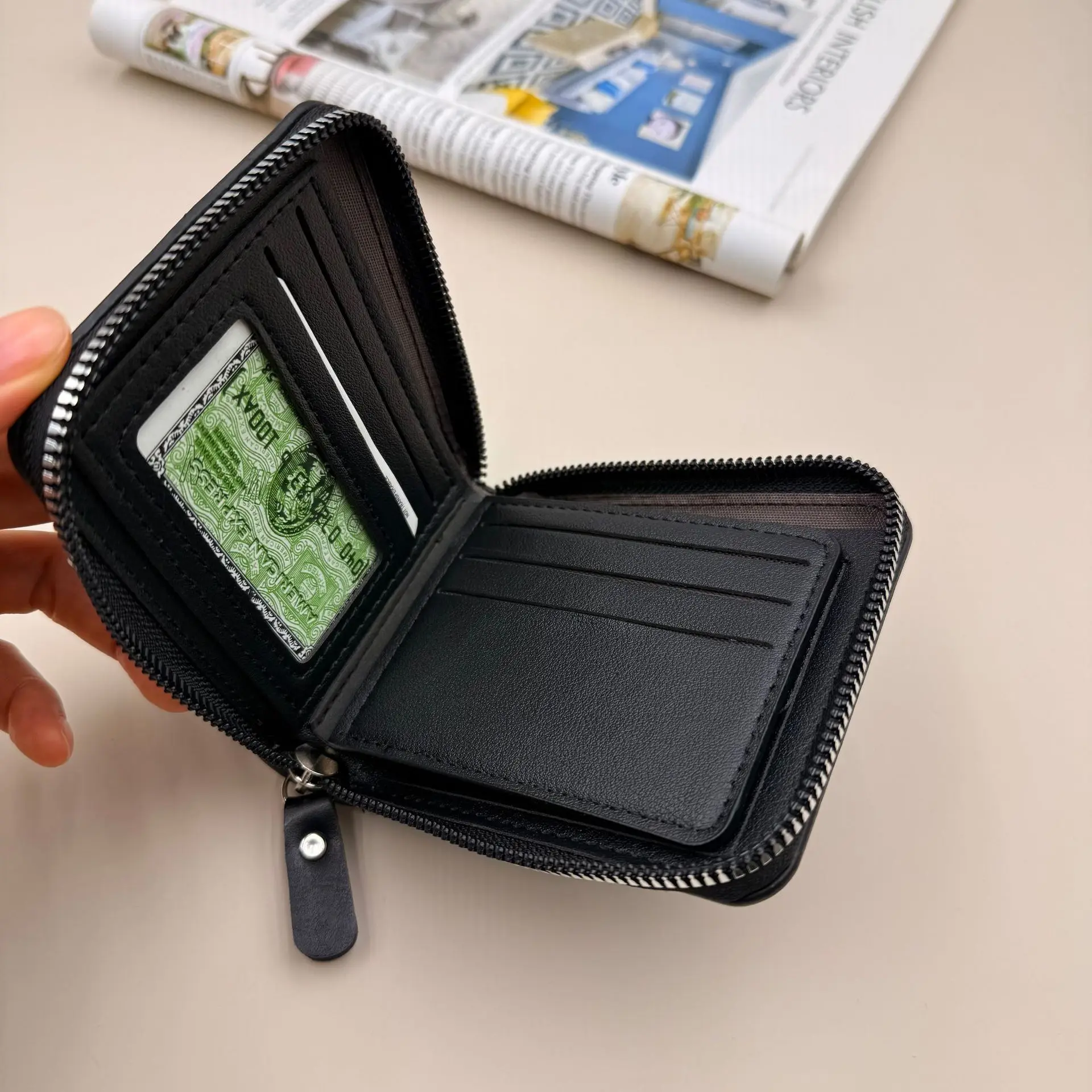 Men’s Leather Zipper Wallet Large Capacity Multi-card Holder Wallets Coin Cash Purse with ID Window image 3