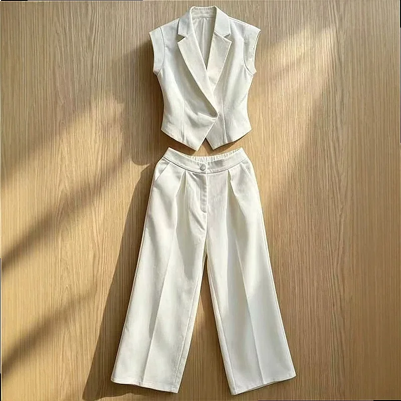 Solid Top Pants Matching Set Women Plain Elegant Commute Two Piece Sets Ladies Blouse Trousers Outfit Spring Summer